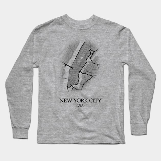 New York City Map - USA Cartography Black Long Sleeve T-Shirt by SPAZE